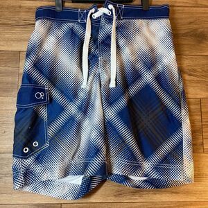 OP Board Shorts Swim Trunks Lined M 32/34 Ocean Pacific 90s Geometric Blue‎